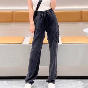 Big horse hooves embroidered cloth washed to make old straight trousers